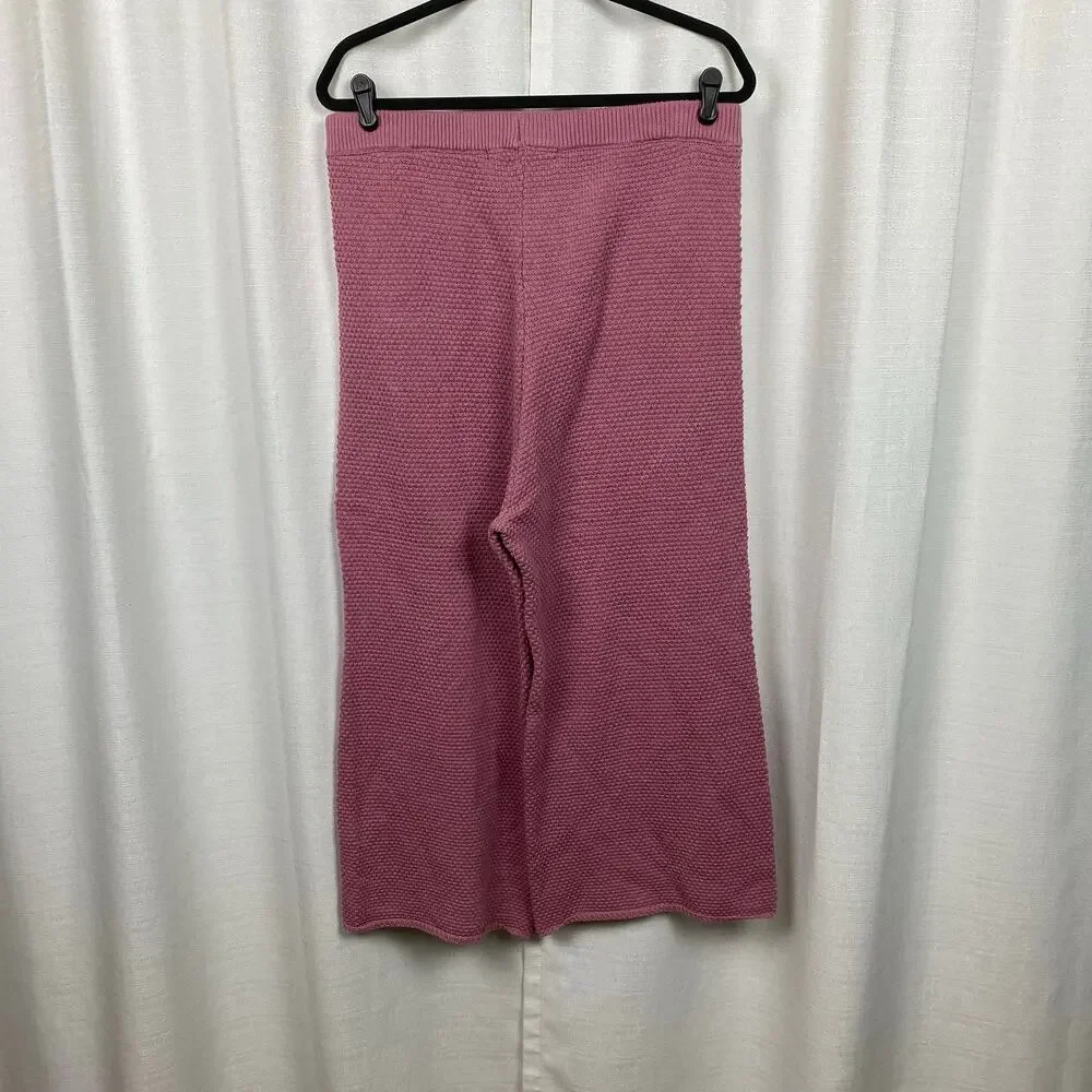 Free People Rose Pink Hailee Sweater Waffle Knit Wide Leg Cropped Pants Sz.L